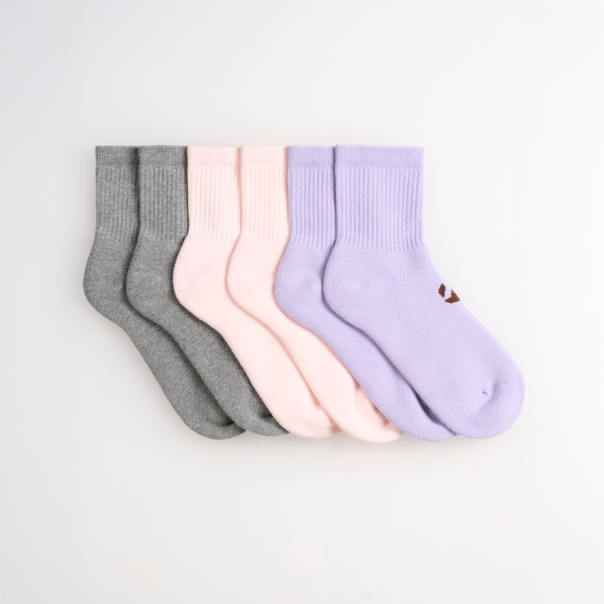 6-Pack Unicolor Quarter Havlu Çorap - 2 Gri/2 Pembe/2 Lila