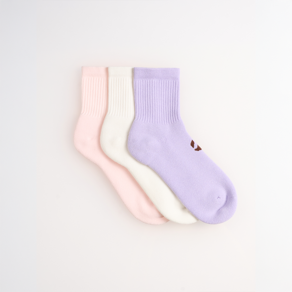 3-Pack Unicolor Havlu Çorap - Pembe/Ekru/Lila
