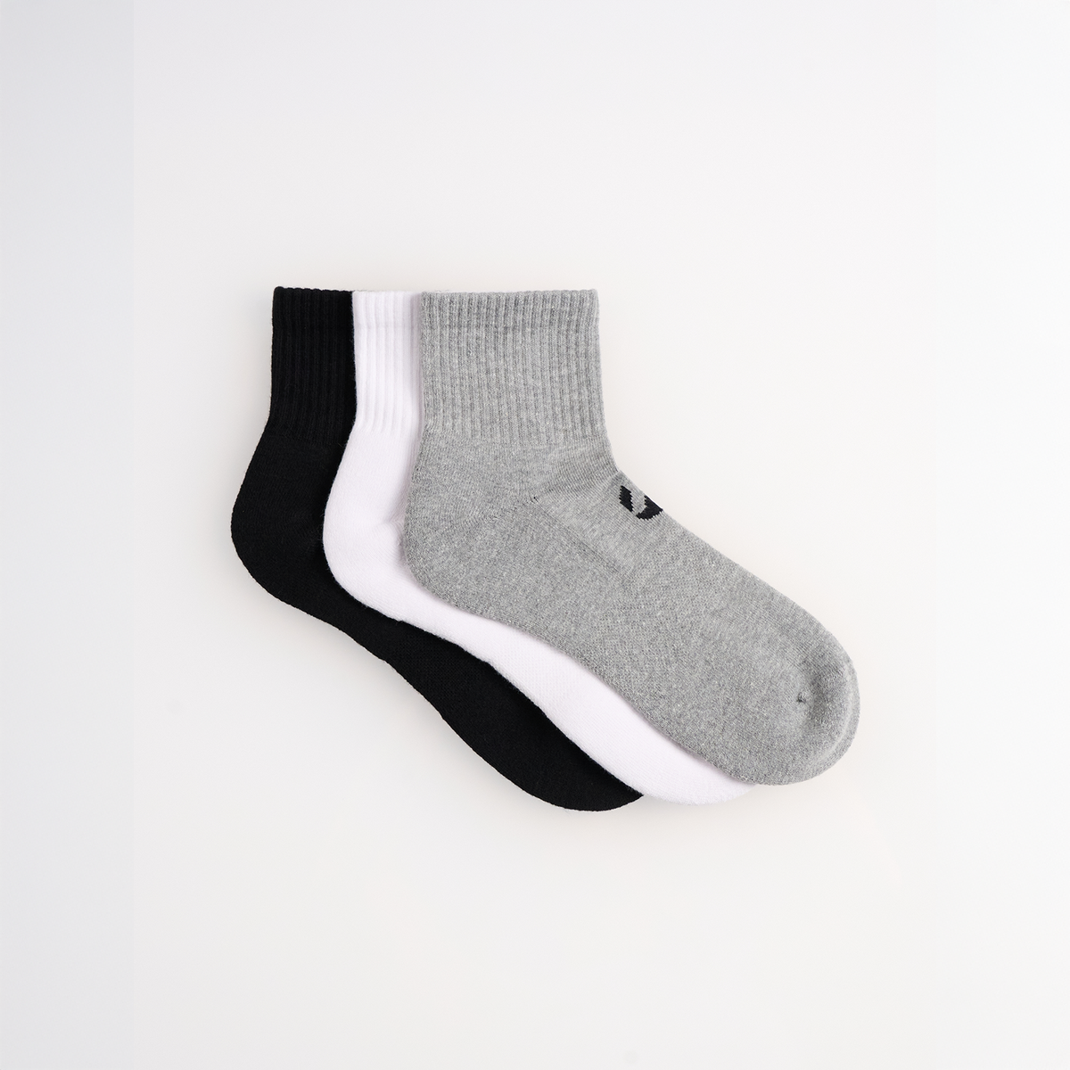 3-Pack Unicolor Quarter Havlu Çorap - Siyah/Beyaz/Gri